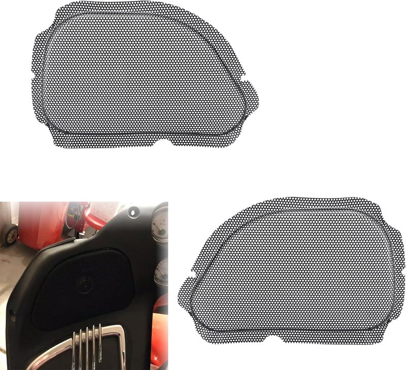 VPZMT Fairing Mesh Front Speaker Grills Cover Replacement for 1998-2013 Harley Road Glide FLTR Models, Replace# 77021-98B & 77022-98B (Style-Bright Black) - Image 3